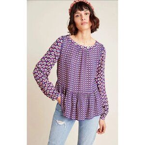 Maeve Anthropologie Cheyenne Purple Geo print Peplum Blouse size XL Festival